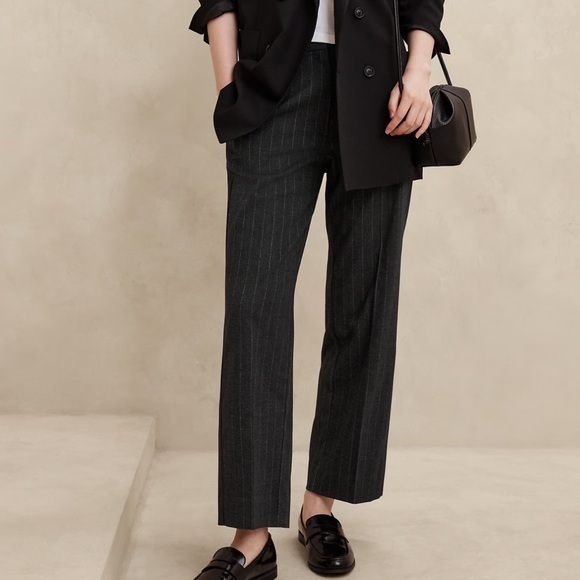Banana Republic Pinstripe Charcoal Heather Flannel Straight Trouser Sz 16 #Br30